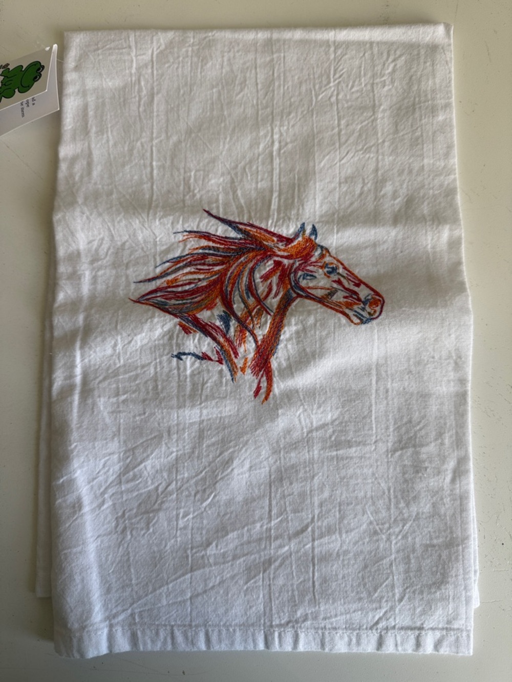 Flour Sack Towel with Colorful Embroidered Horse